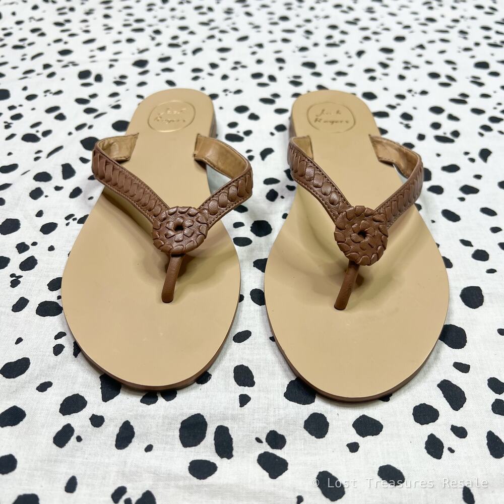 NEW Jack Rogers | Ali Leather Thong Sandals Brown Braided Flip Flops Size 9.5 - Picture 3 of 7